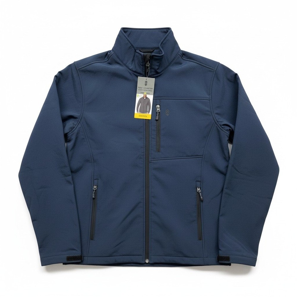 Free Country Men Jacket Size M Navy Super Softshell Wind Breaker Water Resistant